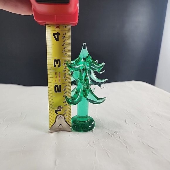 4" Solid Green Art Glass Christmas Tree with 5 Tiny Art Glass Ornaments - Picture 6 of 7